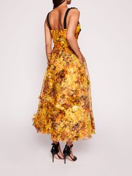 Foiled Garden Midi Dress - Yellow/Gold