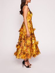 Foiled Garden Midi Dress - Yellow/Gold