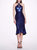 Halter Ruched Foiled Cocktail Dress - Sapphire