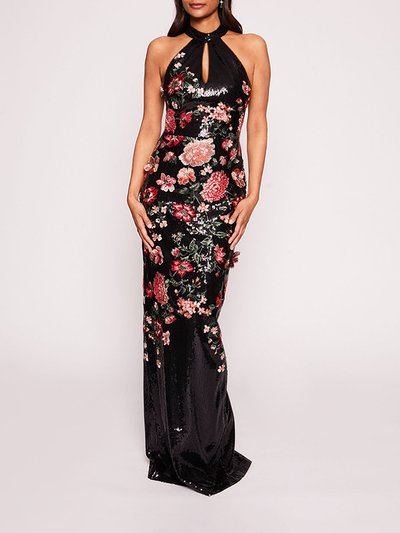 Marchesa Notte Halter Shimmer Gown - Black Multi product