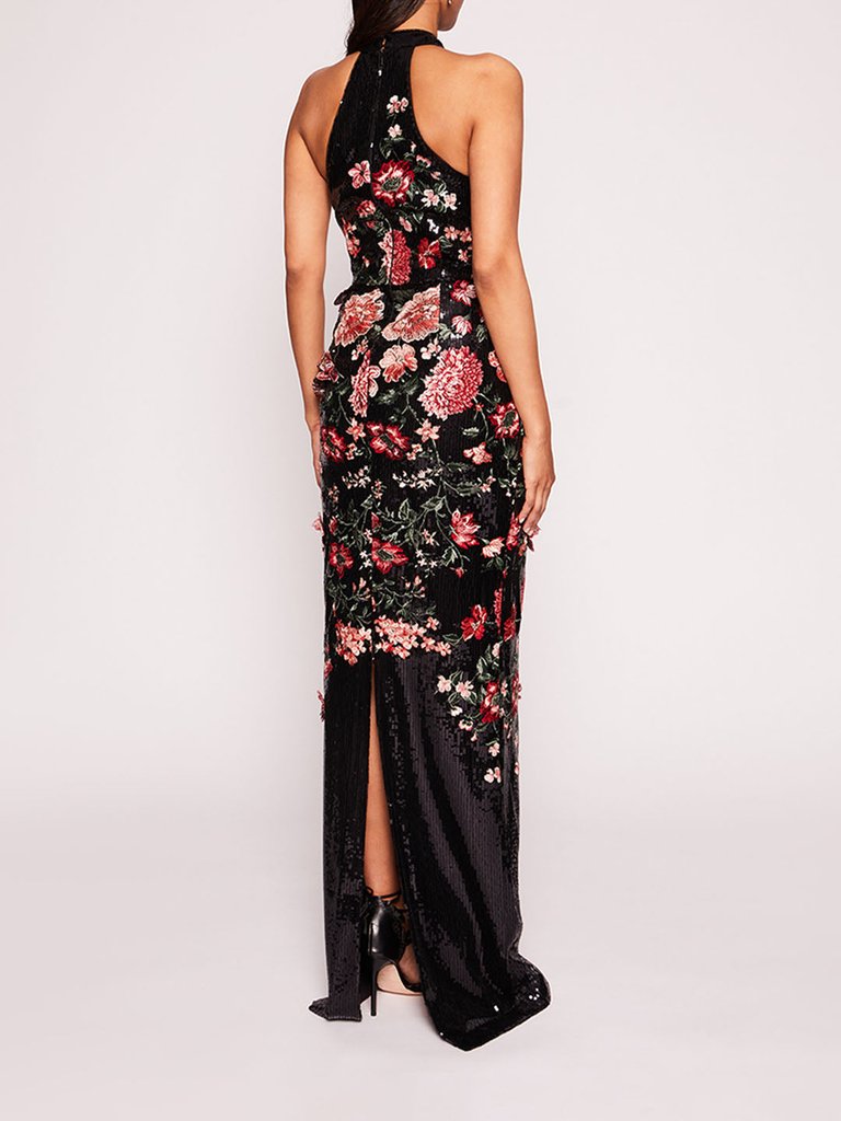 Halter Shimmer Gown - Black Multi