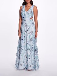 Keyhole Back Floral Gown - Slate Blue - Slate Blue