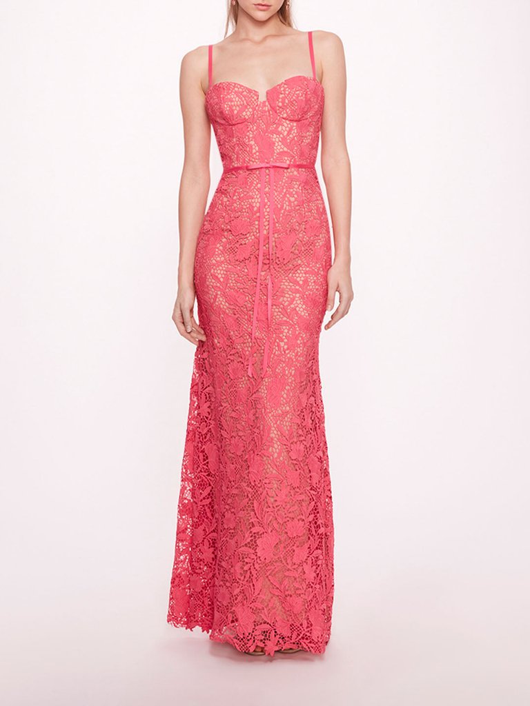 Lace Mermaid Gown - Bright Pink - Bright Pink