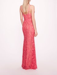 Lace Mermaid Gown - Bright Pink