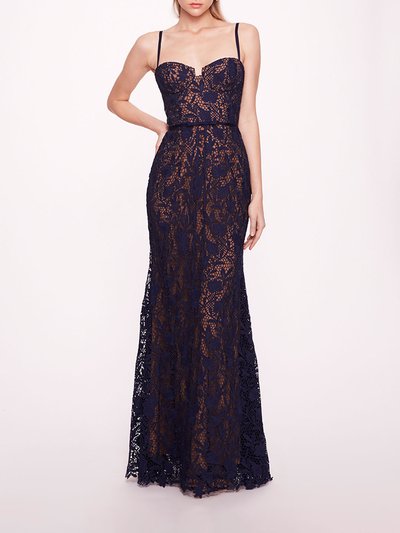 Marchesa Notte Lace Mermaid Gown - Navy product