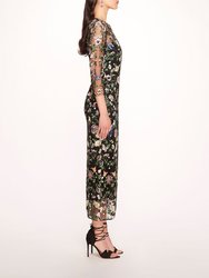 Long Botanical Embroidered Midi Dress