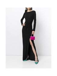 Long Sleeve Crepe Gown - Black