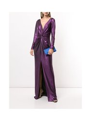 Long Sleeve Metallic Gown - Amethyst