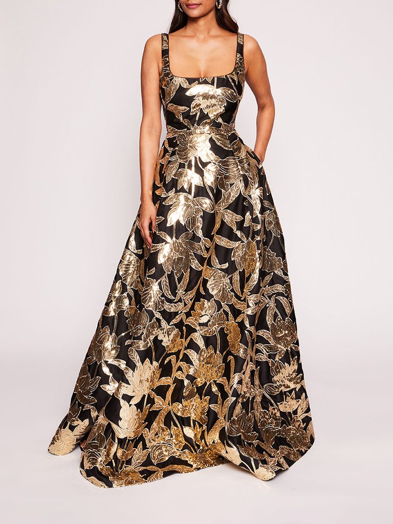 Lotus Sequin Gown -  Black/Gold - Black/Gold