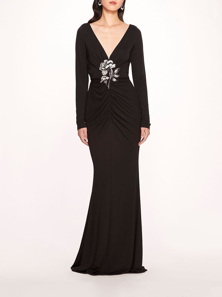 Matte Ruched Gown - Black - Black