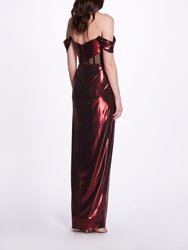 Metallic Cutout Off Shoulder Gown - Red