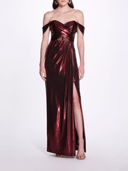 Metallic Cutout Off Shoulder Gown - Red - Red