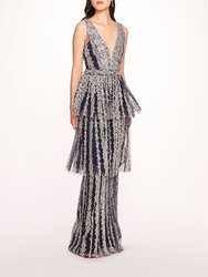 Metallic Filigree Gown - Navy Gunmetal - Navy Gunmetal