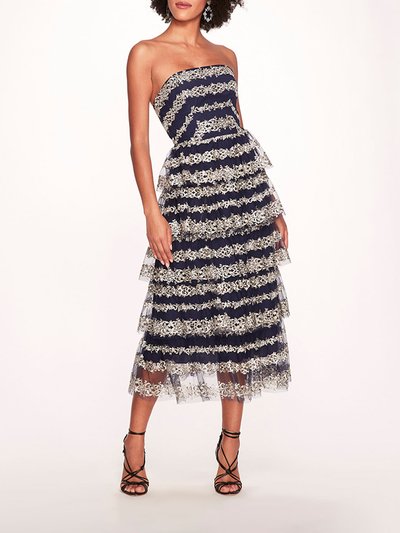 Marchesa Notte Metallic Filigree Midi Dress - Navy Gunmetal  product