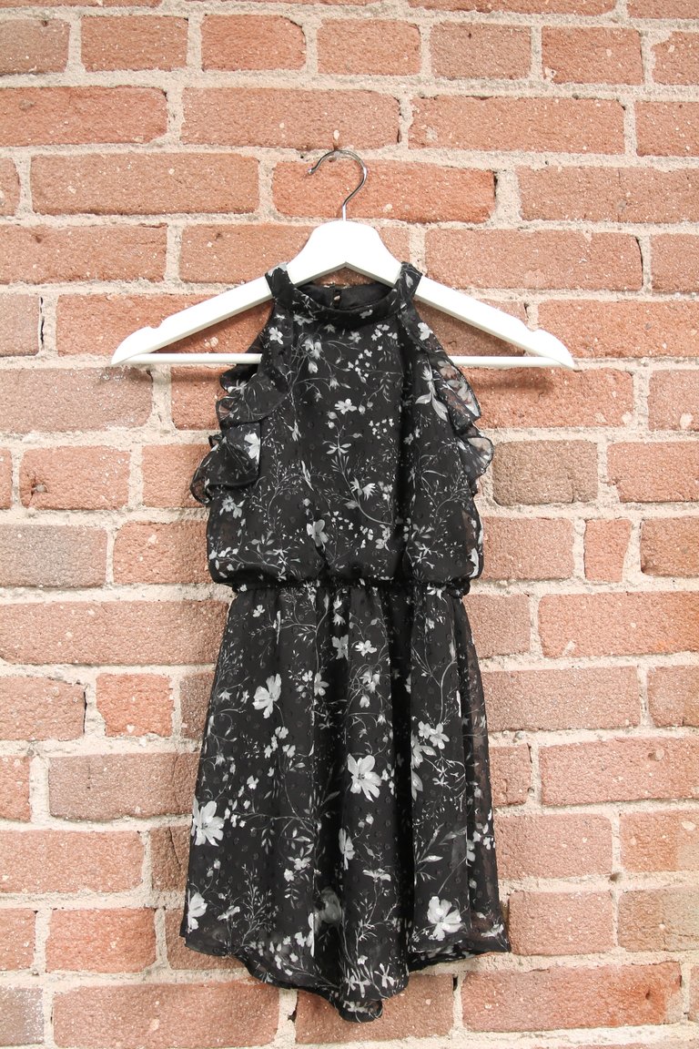 Zola Floral Halterneck Dress - Black