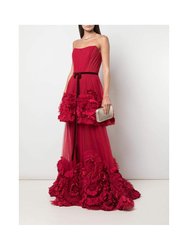 Mix Media Texture Tiered Gown - Red