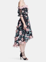Off-Shoulder 3D Floral Cocktail Dress