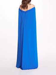 Off Shoulder Caped Column Gown - Cerulean