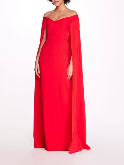 Marchesa Notte Off Shoulder Caped Column Gown - True Red product