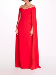 Off Shoulder Caped Column Gown - True Red - True Red