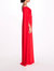 Off Shoulder Caped Column Gown - True Red