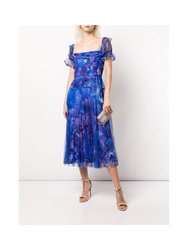 Off The Shoulder Printed Chiffon Dress - Royal