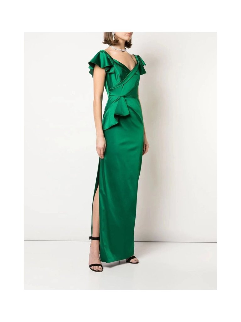 Off-the-Shoulder Strap Satin Draped Gown