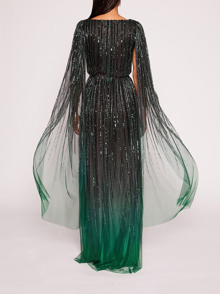 Ombre Beaded Gown - Emerald Multi