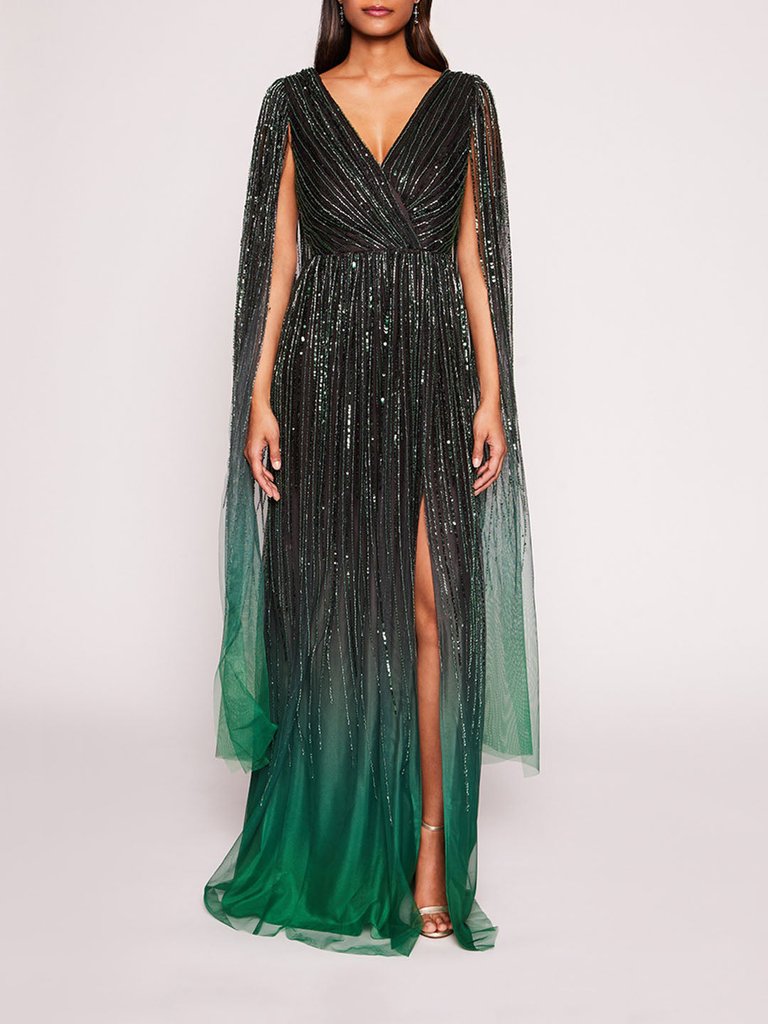 Ombre Beaded Gown - Emerald Multi - Emerald Multi