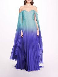 Ombre Chiffon Off Shoulder Gown - Light Blue Violet