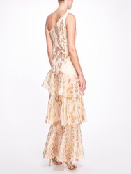 One Shoulder Asymmetrical Tiered Gown - Champagne