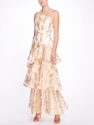 One Shoulder Asymmetrical Tiered Gown - Champagne - Champagne