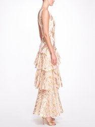One Shoulder Asymmetrical Tiered Gown - Champagne