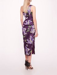 One Shoulder Drape Midi Dress - Purple