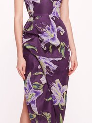 One Shoulder Drape Midi Dress - Purple