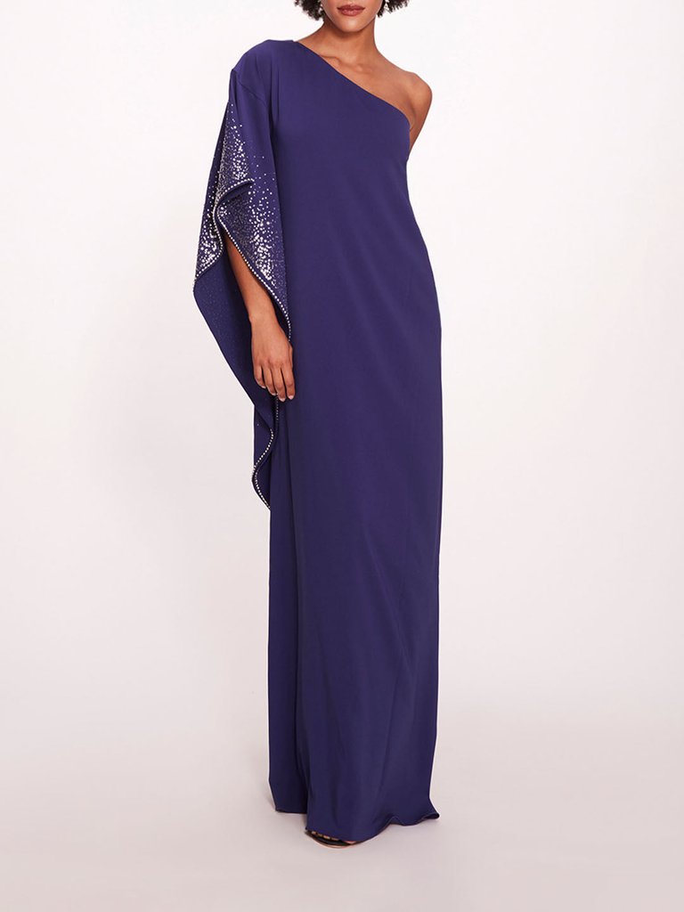 One Shoulder Kaftan Dress - Navy - Navy