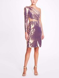 One Shoulder Lamé Cocktail Dress - Gold