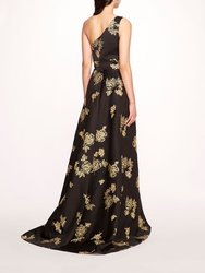 One Shoulder Marigold Ball Gown - Black Gold Combo