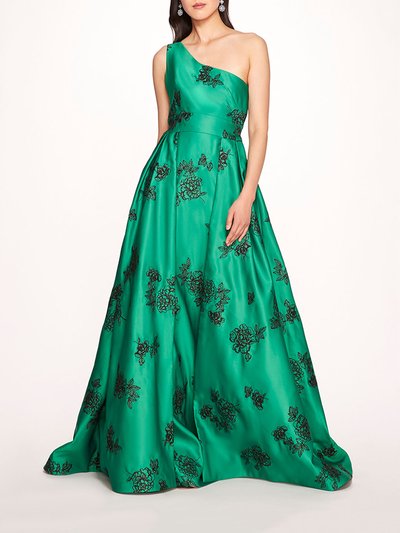 Marchesa Notte One Shoulder Marigold Ball Gown - Emerald Combo product