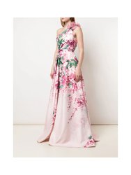 One-Shoulder Print Duchess Satin Ball Gown