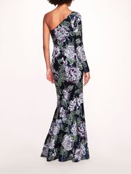 One Shoulder Sequin Gown - Navy