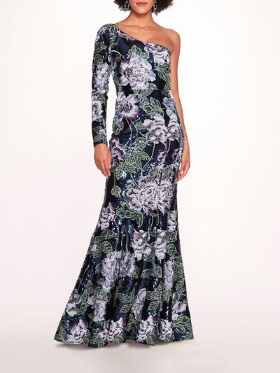 Marchesa Notte One Shoulder Sequin Gown - Navy product