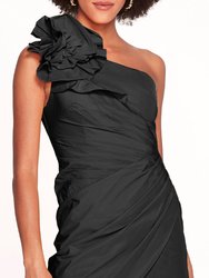 One Shoulder Taffeta Mini Dress - Black