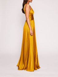 Pleated Foil Gown - Gold