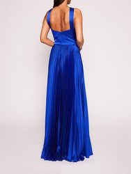 Pleated Foil Gown - Sapphire