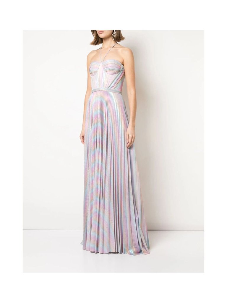 Pleated Metallic Lame Gown