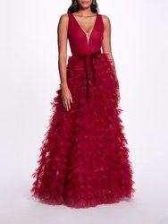 Plunging A-Line Gown - Red - Red