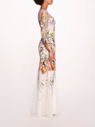 Ribbons Long Sleeve Gown - Ivory Multi