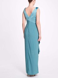 Satin Deep V-Neck Crepe Gown