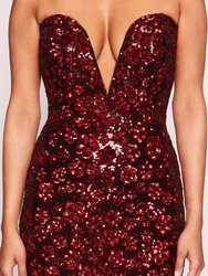 Sequin Bouquets Gown - Red